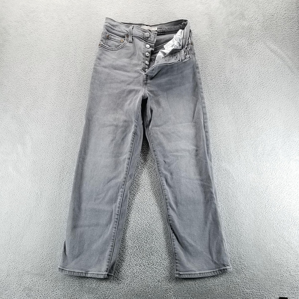 Levis Jeans Womens 26 Gray Ribcage Straight Ankle High Rise Button Fly Stretch